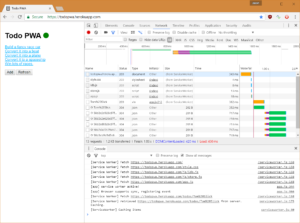 With the app shell cached by the Service Worker, subsequent visits to the app retrieve the resources from the service worker.